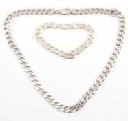 CONTEMPORARY ITALIAN 925 SILVER CURB LINK CHAIN & BRACELET