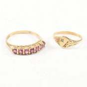 TWO 9CT GOLD STONE SET RINGS