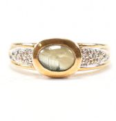 HALLMARKED 9CT GOLD CHATOYANT GEM & DIAMOND RING