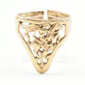 VINTAGE YELLOW METAL SHIELD RING