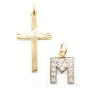 TWO YELLOW METAL NECKLACE PENDANTS