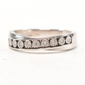 HALLMARKED 9CT WHITE GOLD & DIAMOND CROSSOVER RING
