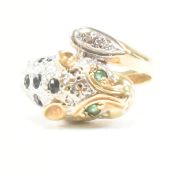HALLMARKED 9CT GOLD DIAMOND SAPPHIRE & EMERALD DRESS RING