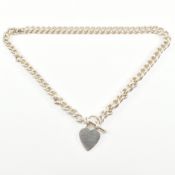 CONTEMPORARY 925 SILVER T BAR CURB LINK CHAIN & HEART PENDANT