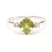 HALLMARKED 9CT WHITE GOLD PERIDOT & DIAMOND RING