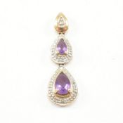 9CT BICOLOUR GOLD AMETHYST & DIAMOND NECKLACE PENDANT