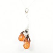 ART NOUVEAU STYLE AMBER PENDANT NECKLACE