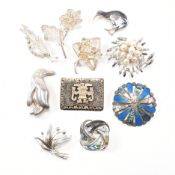 COLLECTION OF ASSORTED SILVER & WHITE METAL BROOCH PINS