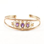 HALLMARKED 9CT GOLD & AMETHYST BANGLE BRACELET