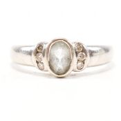 HALLMARKED 9CT WHITE GOLD AQUAMARINE & DIAMOND RING