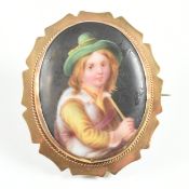 ANTIQUE 9CT GOLD & CERAMIC PORTRAIT BROOCH PIN