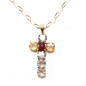 HALLMARKED 9CT GOLD GARNET CITRINE & SMOKY QUARTZ PENDANT