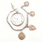 ANTIQUE HALLMARKED SILVER POCKET WATCH WITH CHAIN & FOBS