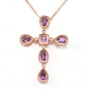 HALLMARKED 9CT CLOGAU ROSE GOLD AMETHYST & DIAMOND PENDANT NECKLACE