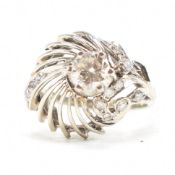 RETRO DIAMOND & WHITE METAL COCKTAIL RING