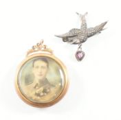 ANTIQUE 9CT GOLD LOCKET PENDANT & 800 SILVER BROOCH PIN