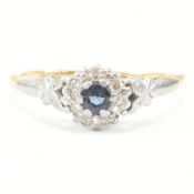 1920S 18CT GOLD & PLATINUM SAPPHIRE & DIAMOND HALO CLUSTER RING