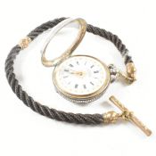 19TH CENTURY VICTORIAN H SAMUEL POCKET WATCH ON HAIRWORK CHAIN