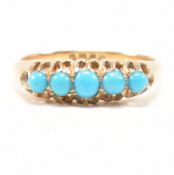 ANTIQUE HALLMARKED 18CT GOLD & TURQUOISE FIVE STONE RING