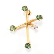 18CT GOLD GARNET & DIAMOND CRUX BROOCH PIN