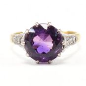 EARLY 20TH CENTURY 18CT GOLD PLATINUM AMETHYST & DIAMOND RING