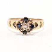 VINTAGE HALLMARKED 9CT GOLD SAPPHIRE & DIAMOND CLUSTER RING