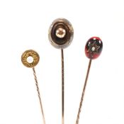 THREE CASED 19TH CENTURY STICK PINS