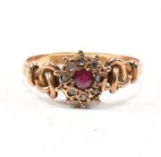 ANTIQUE HALLMARKED 9CT ROSE GOLD RUBY & DIAMOND CLUSTER RING