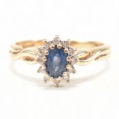 HALLMARKED 9CT GOLD SAPPHIRE & DIAMOND HALO RING