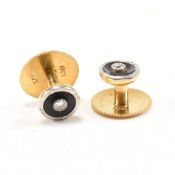 PAIR OF 18CT GOLD PLATINUM ONYX & DIAMOND DRESS BUTTONS