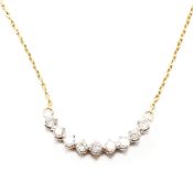 14CT GOLD & DIAMOND NINE STONE CRESCENT PENDANT NECKLACE