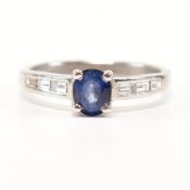 HALLMARKED 950 PLATINUM SAPPHIRE & DIAMOND RING