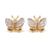 VINTAGE HALLMARKED 18CT BICOLOUR GOLD & DIAMOND STUD EARRINGS