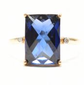 9CT GOLD SYNTHETIC SAPPHIRE & DIAMOND DRESS RING