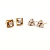 TWO PAIRS OF VINTAGE GOLD & DIAMOND STUD EARRINGS