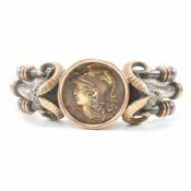 VINTAGE WHITE & YELLOW METAL ROMAN STYLE BANGLE BRACELET