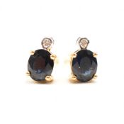 PAIR OF 18CT GOLD SAPPHIRE & DIAMOND STUD EARRINGS
