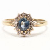 HALLMARKED 9CT GOLD SAPPHIRE & DIAMOND CLUSTER RING