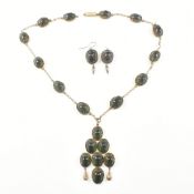 19TH CENTURY EGYPTIAN REVIVAL SCARAB BEETLE NECKLACE & EARRINGS
