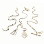 THREE ANTIQUE SILVER & WHITE METAL CHAINS
