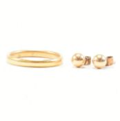 HALLMARKED 22CT GOLD BAND RING & 9CT GOLD EARRINGS