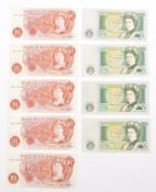 FIVE SEQUENTIAL TEN SHILLING NOTES & 4 ONE POUND NOTES