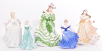 FIVE VINTAGE BONE CHINA LADY FIGURES - COALPORT - WORCESTER