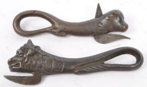 TWO VICTORIAN 19TH CENTURY CAST METAL NOVELTY BULL CAN OPENERS