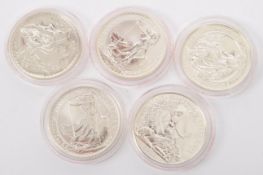 COLLECTION OF UK BRITANNIA SILVER PROOF COINS CASED
