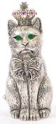 GERMAN 800 SILVER PLATED CAT & CROWN PIN CUSHION