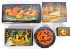 COLLECTION OF 20TH CENTURY RUSSIAN BLACK LACQUER BOXES