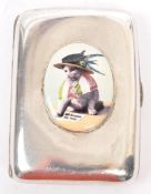 SILVER 1913 SUFFRAGETTE ENAMEL CAT CIGARETTE CASE.