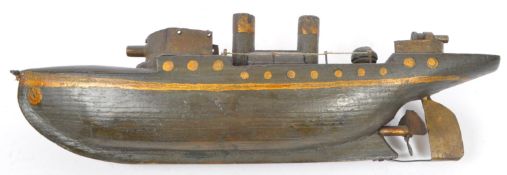 LATE 20TH CENTURY FOLK ART CARVED WOOD WARSHIP SHIP GUN BOAT