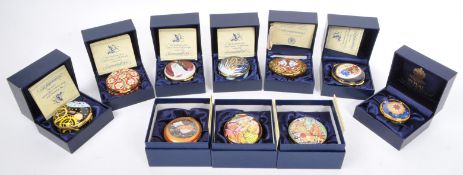 TEN VINTAGE CRUMMLES HAND PAINTED ENAMEL TRINKET BOXES